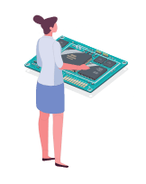 電気を学ぶ女性