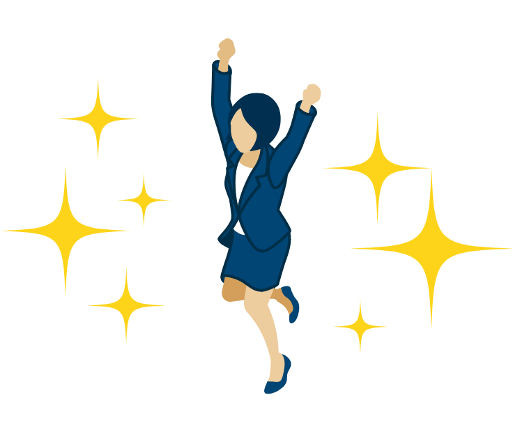 スーツの女性がガッツポーズをしているイラスト