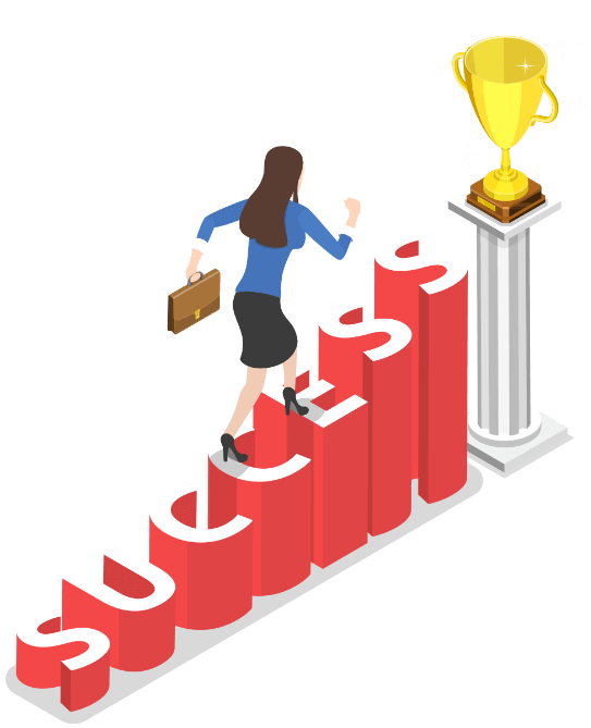 successという文字を登る女性のイラスト